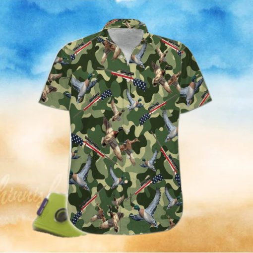 Suns Up Guns Up Duck Hunter Green Camo Pattern Unisex Hawaiian Shirts