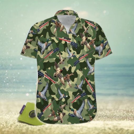 Suns Up Guns Up Duck Hunter Green Camo Pattern Unisex Hawaiian Shirts