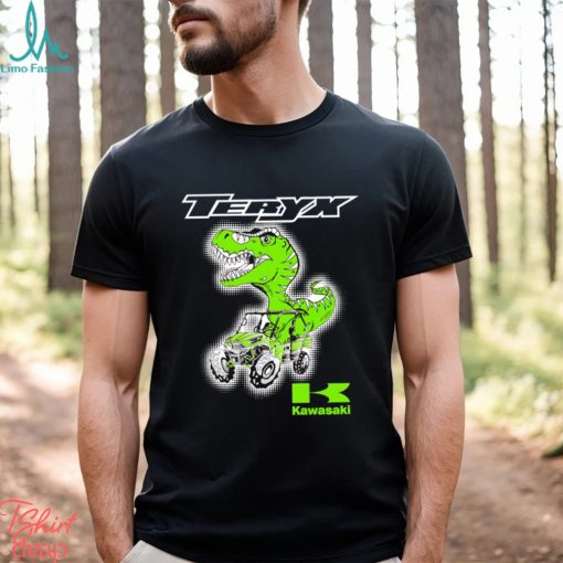 T Rex riding Jeep Teryx Kawasaki logo shirt