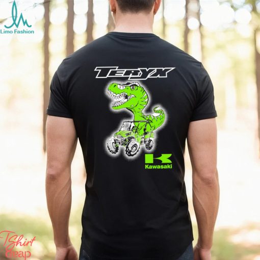 T Rex riding Jeep Teryx Kawasaki logo shirt