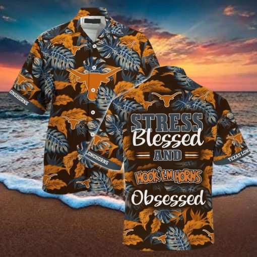 Tropical Aloha NCAA Texas Longhorns Hawaiian Shirt Stress Blessed Obsessed hawaiian shirt