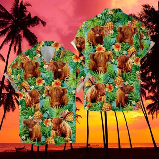 Tropical Highland Cow 3D Hawaiian Shirt