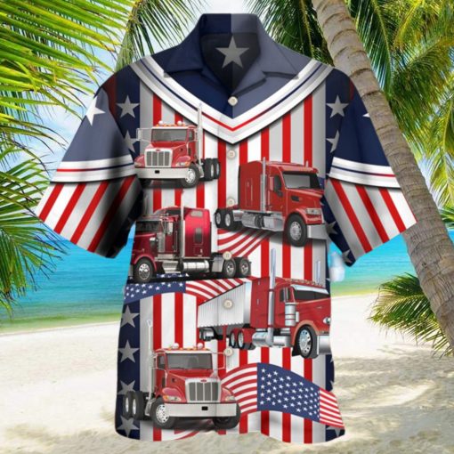 Truck USA Flag Trucker Hawaiian Shirt