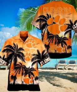 Vintage Aloha NCAA Clemson Tigers Hawaiian Shirt Palm Tree Best Beach Gift