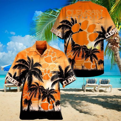 Vintage Aloha NCAA Clemson Tigers Hawaiian Shirt Palm Tree Best Beach Gift