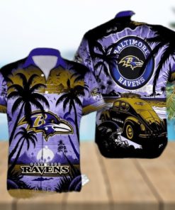 Vintage Baltimore Ravens Hawaiian Shirt Summer NFL Aloha Hawaiian Shirt Summer Holiday Gifts