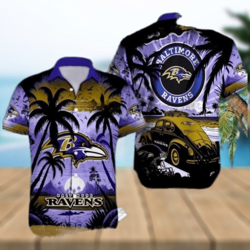 Vintage Baltimore Ravens Hawaiian Shirt Summer NFL Aloha Hawaiian Shirt Summer Holiday Gifts