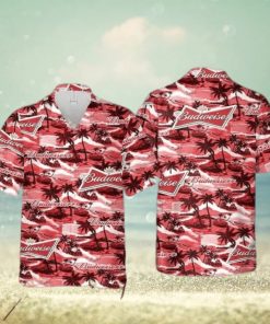 Vintage Budweiser Funny Hawaiian Shirt Sea Island Pattern