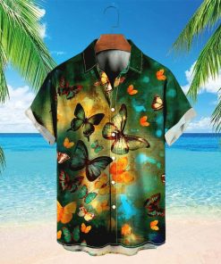 Vintage Hawaiian Shirts Butterfly Print Easy Care Aloha Shirts