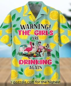 Warning The Girls are Drinkingg Again Flamingo Hawaiian Shirt For Men Colorful Pattern Aloha Shirt