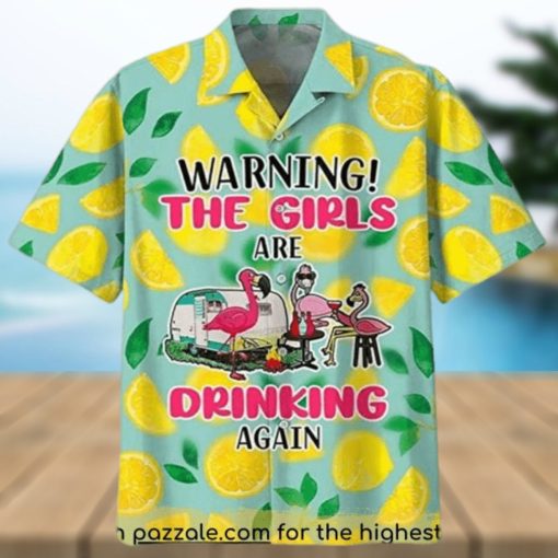 Warning The Girls are Drinkingg Again Flamingo Hawaiian Shirt For Men  Colorful Pattern Aloha Shirt