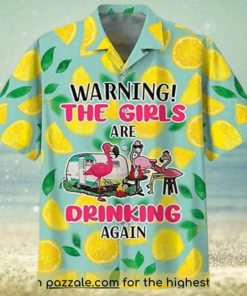 Warning The Girls are Drinkingg Again Flamingo Hawaiian Shirt For Men  Colorful Pattern Aloha Shirt