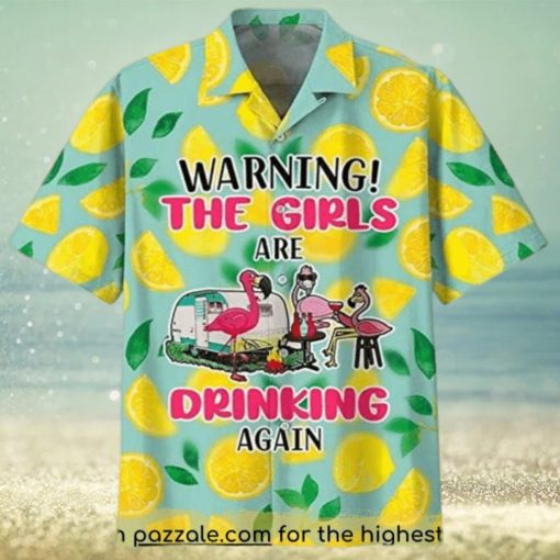 Warning The Girls are Drinkingg Again Flamingo Hawaiian Shirt For Men  Colorful Pattern Aloha Shirt