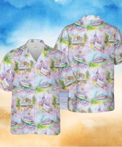 Watercolor Disney Monorail Disney Parks Inspired Men s Button Down Short Sleeved hawaiian Shirt