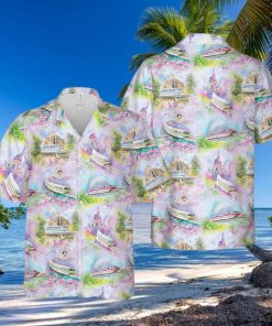 Watercolor Disney Monorail   Disney Parks Inspired Men s Button Down Short Sleeved hawaiian Shirt