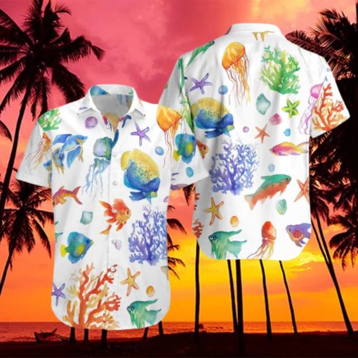 Watercolor Fish Under The Sea Hawaiian shirt