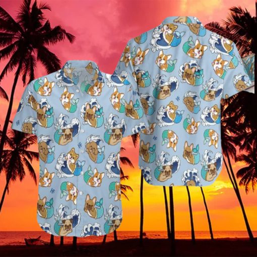 Wave Seamless And Dog Mermaid Aloha Hawaiian Shirts