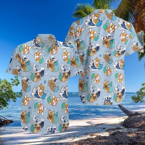 Wave Seamless And Dog Mermaid Aloha Hawaiian Shirts