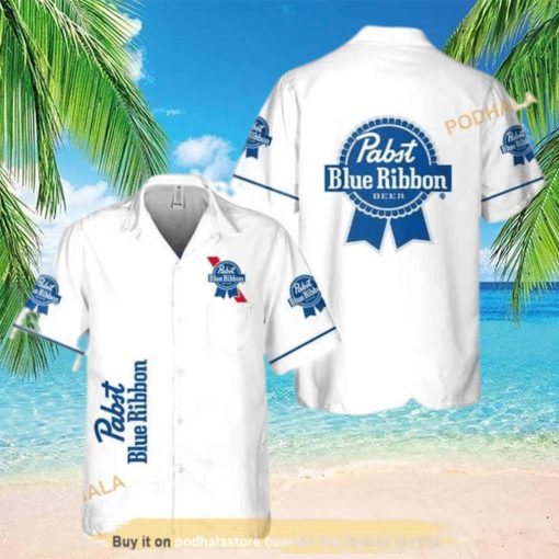 White Pabst Blue Ribbon Funny Hawaiian Shirt Gift For Beer Lovers