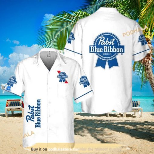 White Pabst Blue Ribbon Funny Hawaiian Shirt Gift For Beer Lovers