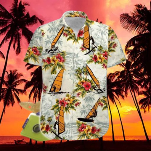 Windsurfing Yellow Tropical Flower Unisex Hawaiian Shirts