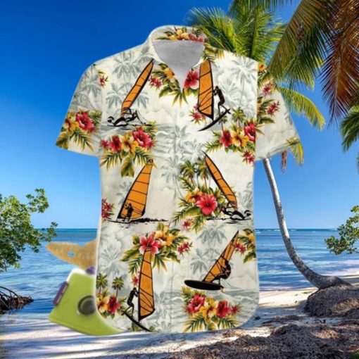 Windsurfing Yellow Tropical Flower Unisex Hawaiian Shirts