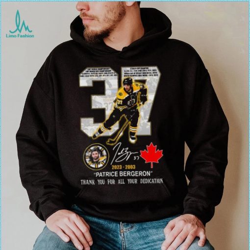 37 Patrice Bergeron 2023 2003 thank you for all your dedication signature shirt