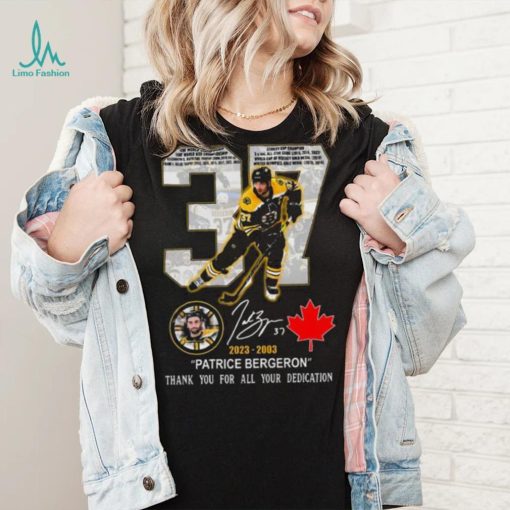 37 Patrice Bergeron 2023 2003 thank you for all your dedication signature shirt