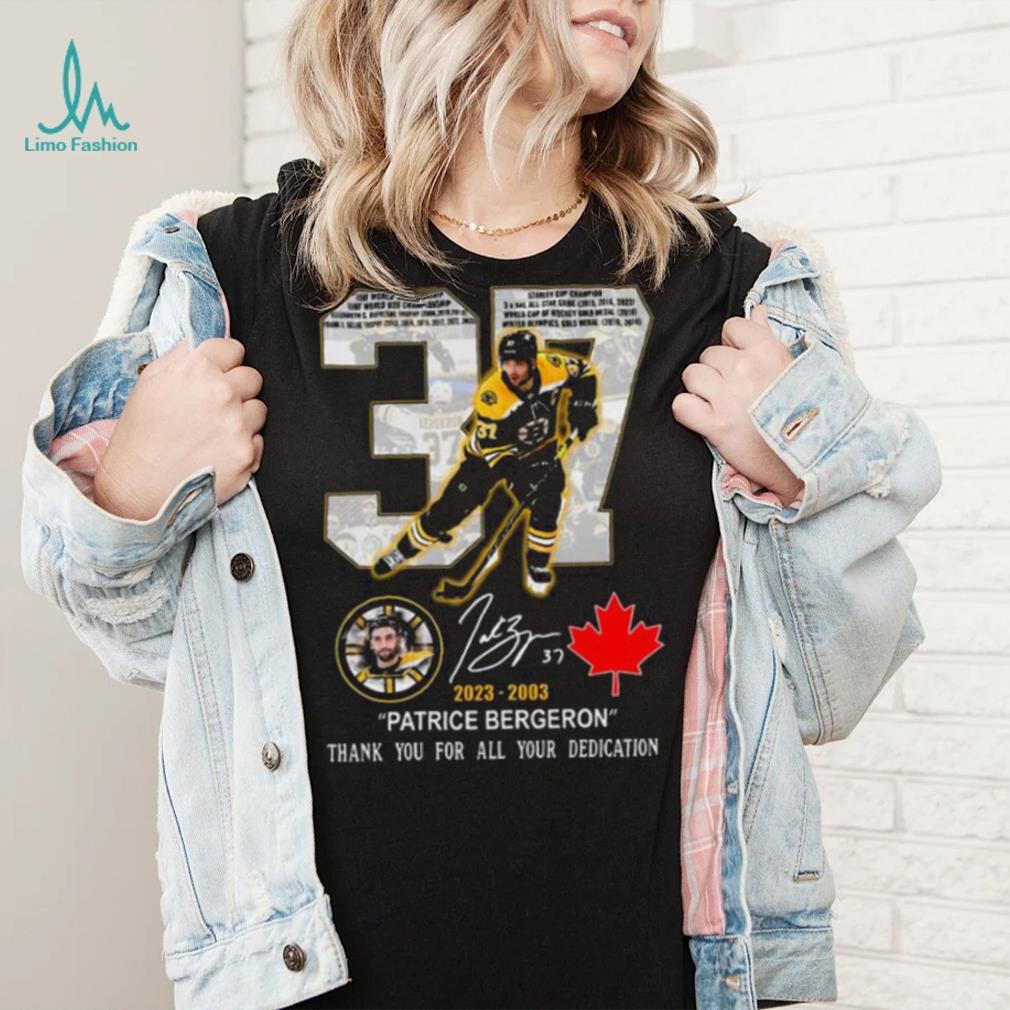 37 Patrice Bergeron 2023 2003 thank you for all your dedication signature shirt 37 Patrice Bergeron 2023 2003 thank you for all your dedication signature shirt