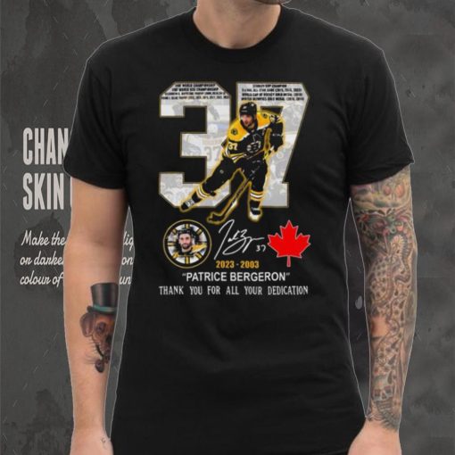 37 Patrice Bergeron 2023 2003 thank you for all your dedication signature shirt