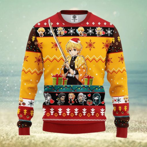 Agatsuma Zenitsu Demon Slayer Yellow Ideas Thanksgiving Ugly Christmas Sweater Gift For Men Women