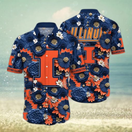 Aloha Flora NCAA Illinois Fighting Illini Hawaiian Shirt Gift For Boyfriend