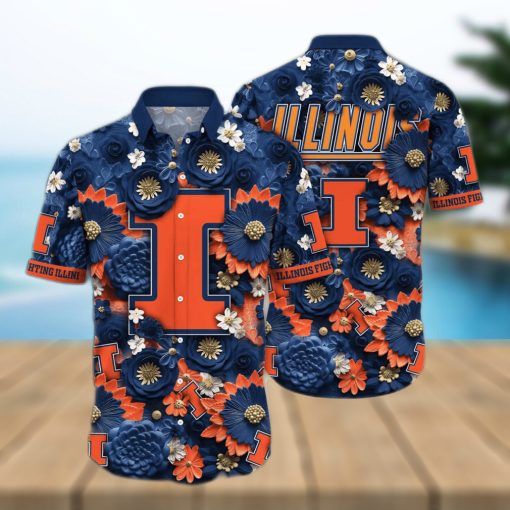 Aloha Flora NCAA Illinois Fighting Illini Hawaiian Shirt Gift For Boyfriend