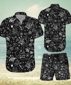 American Traditional Flash Tattoo Skull Hawaiian Shirt And Shorts