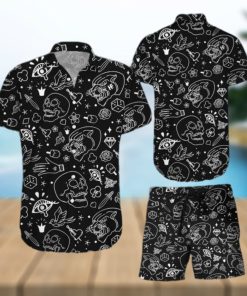 American Traditional Flash Tattoo Skull Hawaiian Shirt And Shorts