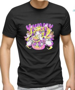 Anime girl eating a big juicy hamburger Yummy cartoon shirt
