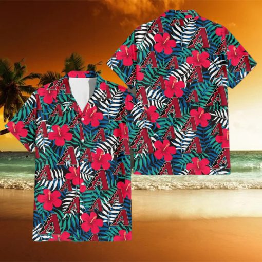 Arizona Diamondbacks Red Hibiscus Green Leaf Tropical Hawaiian Shirt