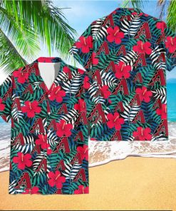 Arizona Diamondbacks Red Hibiscus Green Leaf Tropical Hawaiian Shirt