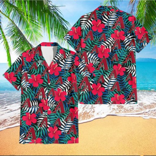 Arizona Diamondbacks Red Hibiscus Green Leaf Tropical Hawaiian Shirt