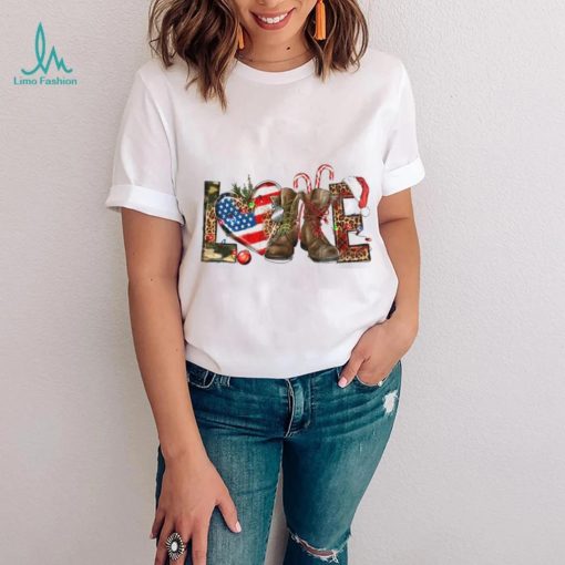 Army Christmas Love Veteran Boots Merry Christmas T Shirt