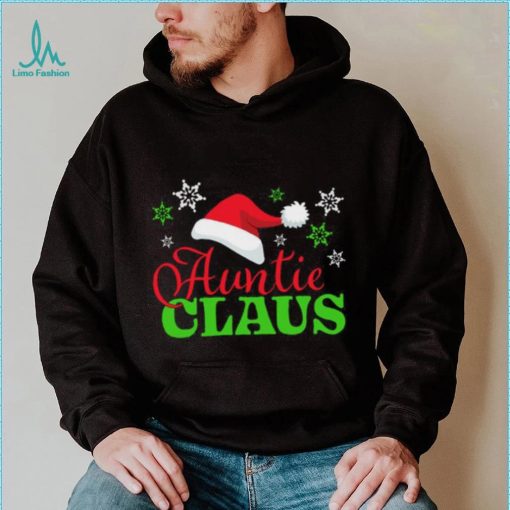 Auntie Claus with Christmas Santa Hat and Snowflakes T Shirt