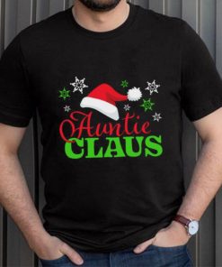 Auntie Claus with Christmas Santa Hat and Snowflakes T Shirt
