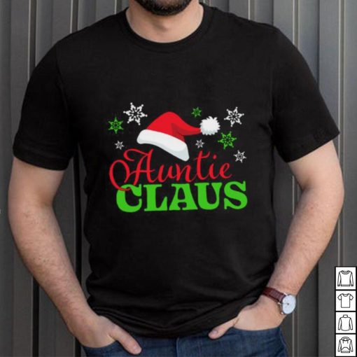 Auntie Claus with Christmas Santa Hat and Snowflakes T Shirt