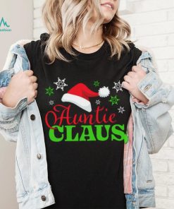 Auntie Claus with Christmas Santa Hat and Snowflakes T Shirt