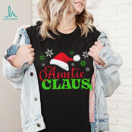 Auntie Claus with Christmas Santa Hat and Snowflakes T Shirt