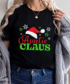 Auntie Claus with Christmas Santa Hat and Snowflakes T Shirt