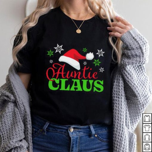 Auntie Claus with Christmas Santa Hat and Snowflakes T Shirt