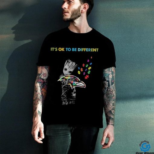 Baby Groot Hug Autism Baltimore Ravens It’s Ok To Be Different Shirt