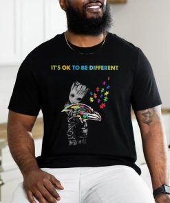 Baby Groot Hug Autism Baltimore Ravens It’s Ok To Be Different Shirt