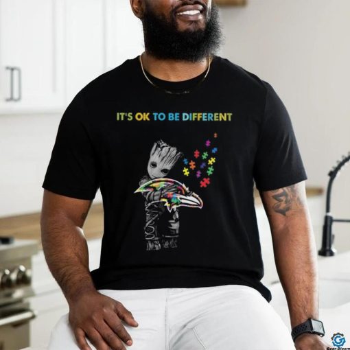 Baby Groot Hug Autism Baltimore Ravens It’s Ok To Be Different Shirt